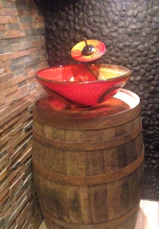 home made wine barrel sink for wine cellar
