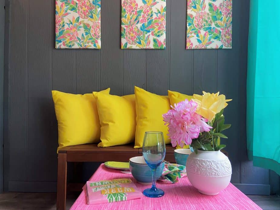 Lilly Pulitzer inspried porch on condo flip