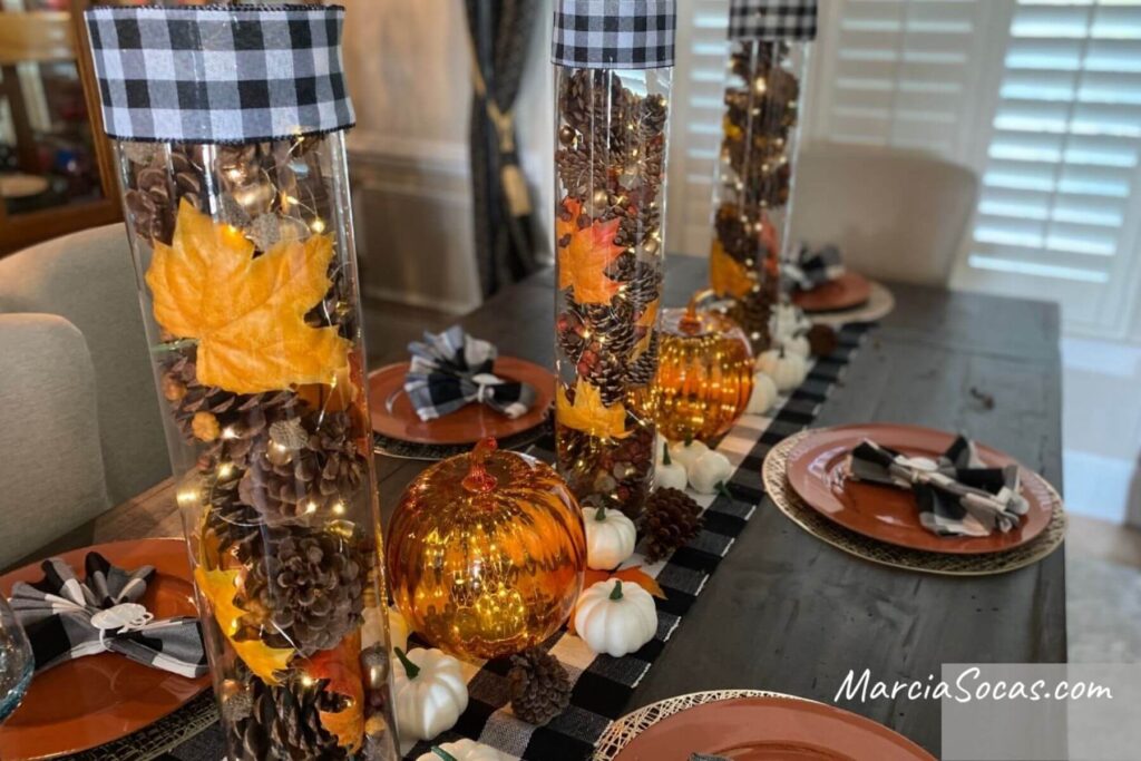 vases with fairy lights and table decor