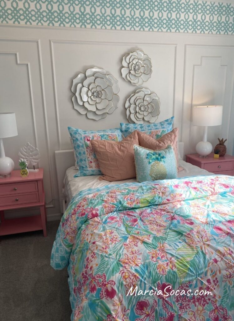Floral bedding and wall features