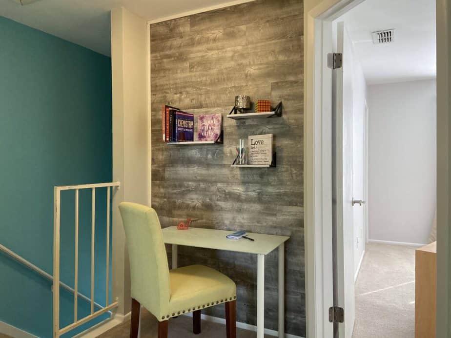 Study nook with accent wall in townhouse interior