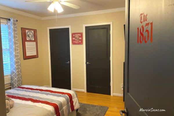 closet door makeover complete in alabama airbnb