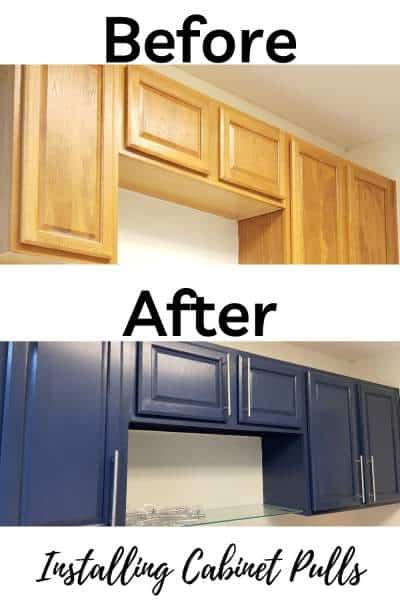 before and after installing cabinet pulls