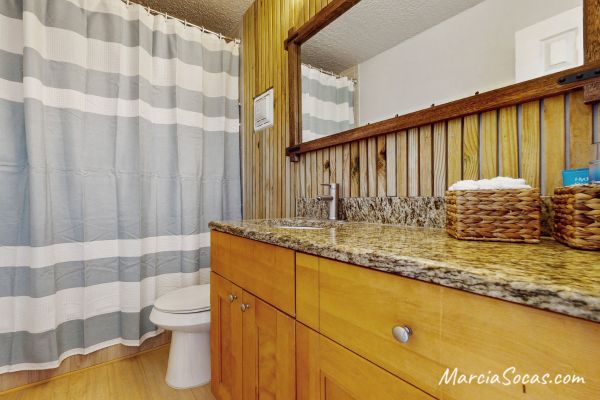 bathroom with slat wall accent