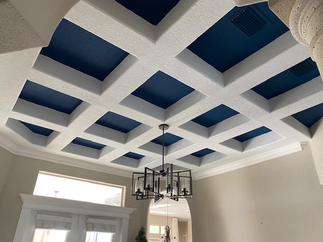 coffered ceiling painted sherwin williams naval blue