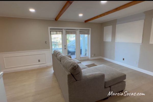 living room before installing a DIY shiplap fireplace